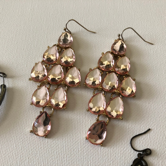 Sparkly Pink Earrings, Gold - Picture 2 of 2